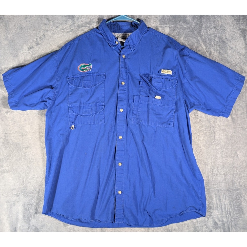 Columbia PFG Mens 2XL Florida Gators Blue SS Vented Bonehead Fishing Shirt